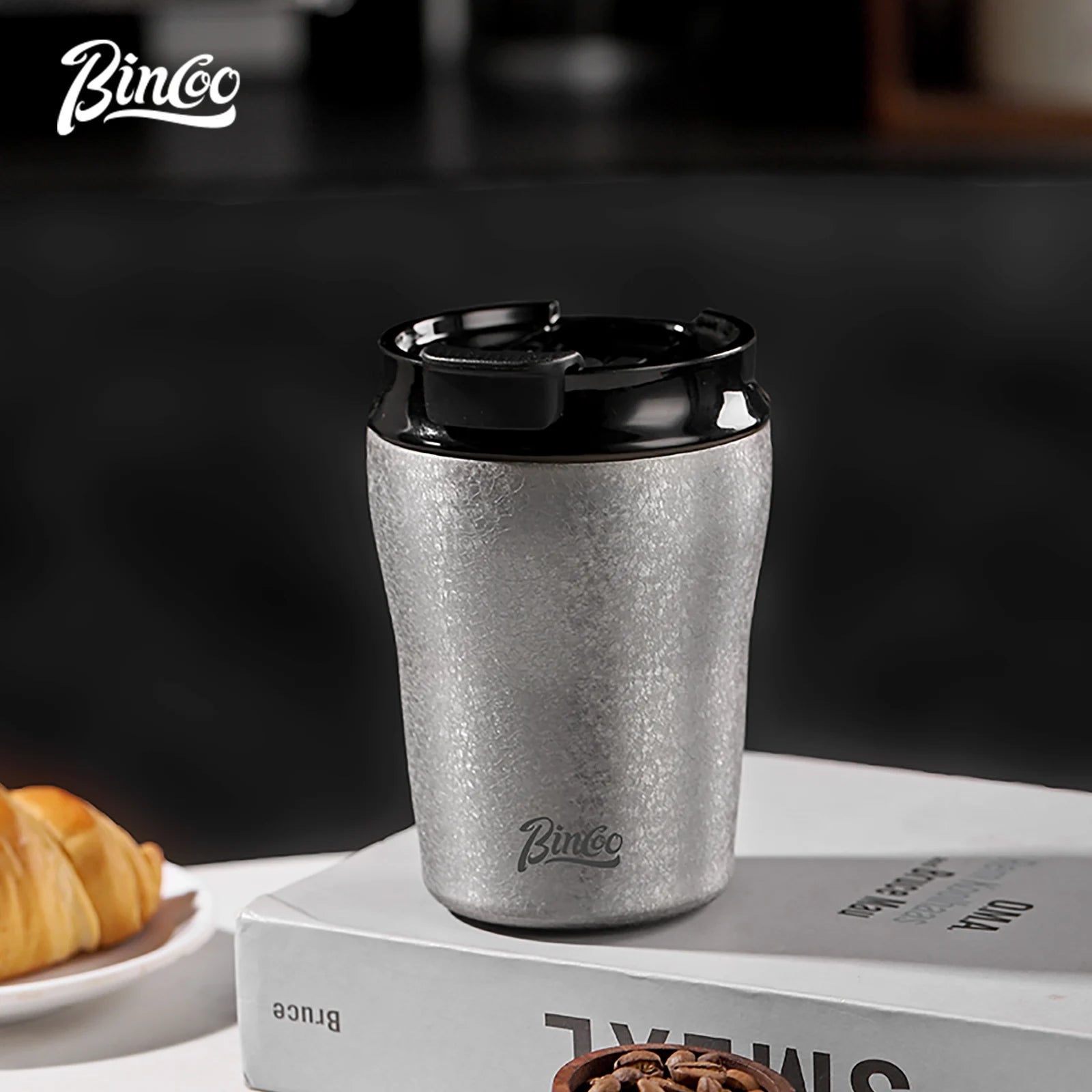 Bincoo Double Wall Ceramic Lined Travel Mug - Elegant Retro Style Stainless Steel Thermal Cup for Camping Hiking & Daily