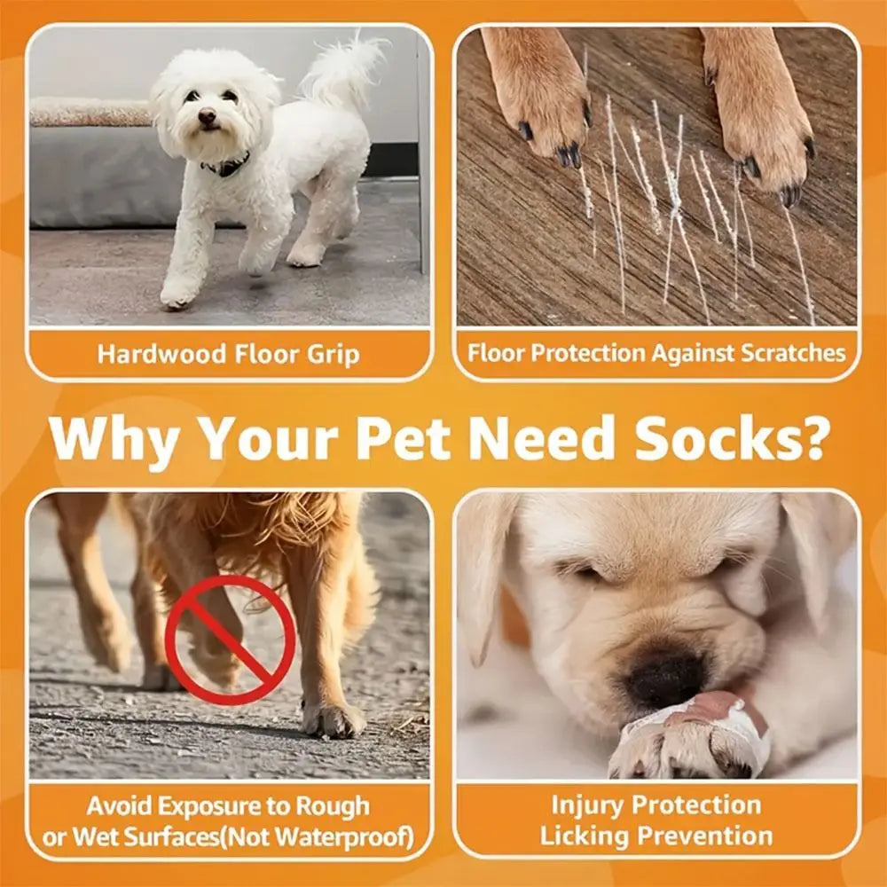 4PCS Anti-Slip Cozy Dog Socks Adjustable Band Anti-Scratch Paw Protection Socks Soft Cotton Strong Grip Pets Knitted Socks