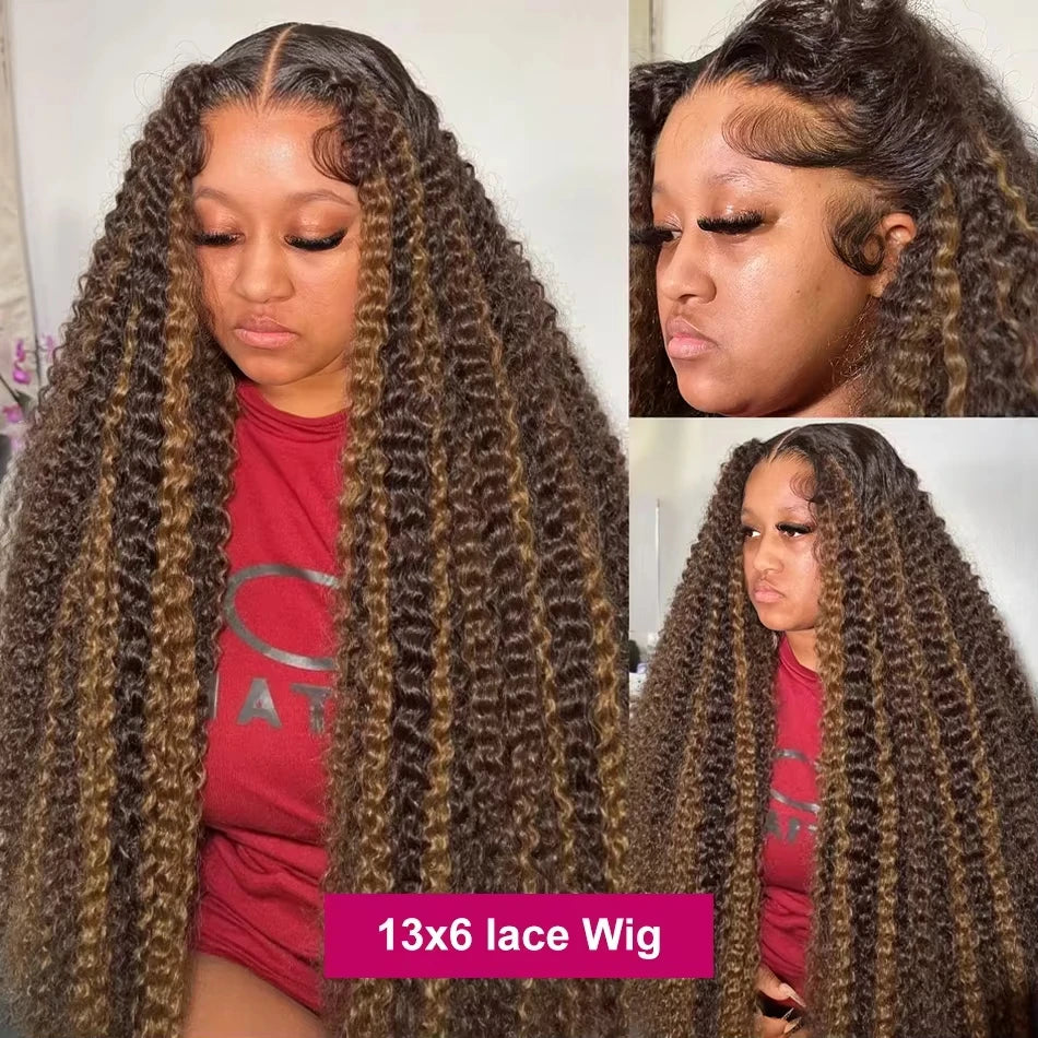 40 Inch Highlight Wig Human Hair 13X6 Hd Lace Frontal Wigs 200 Density Deep Wave Lace Front Wigs Curly Human Hair Wig For Women