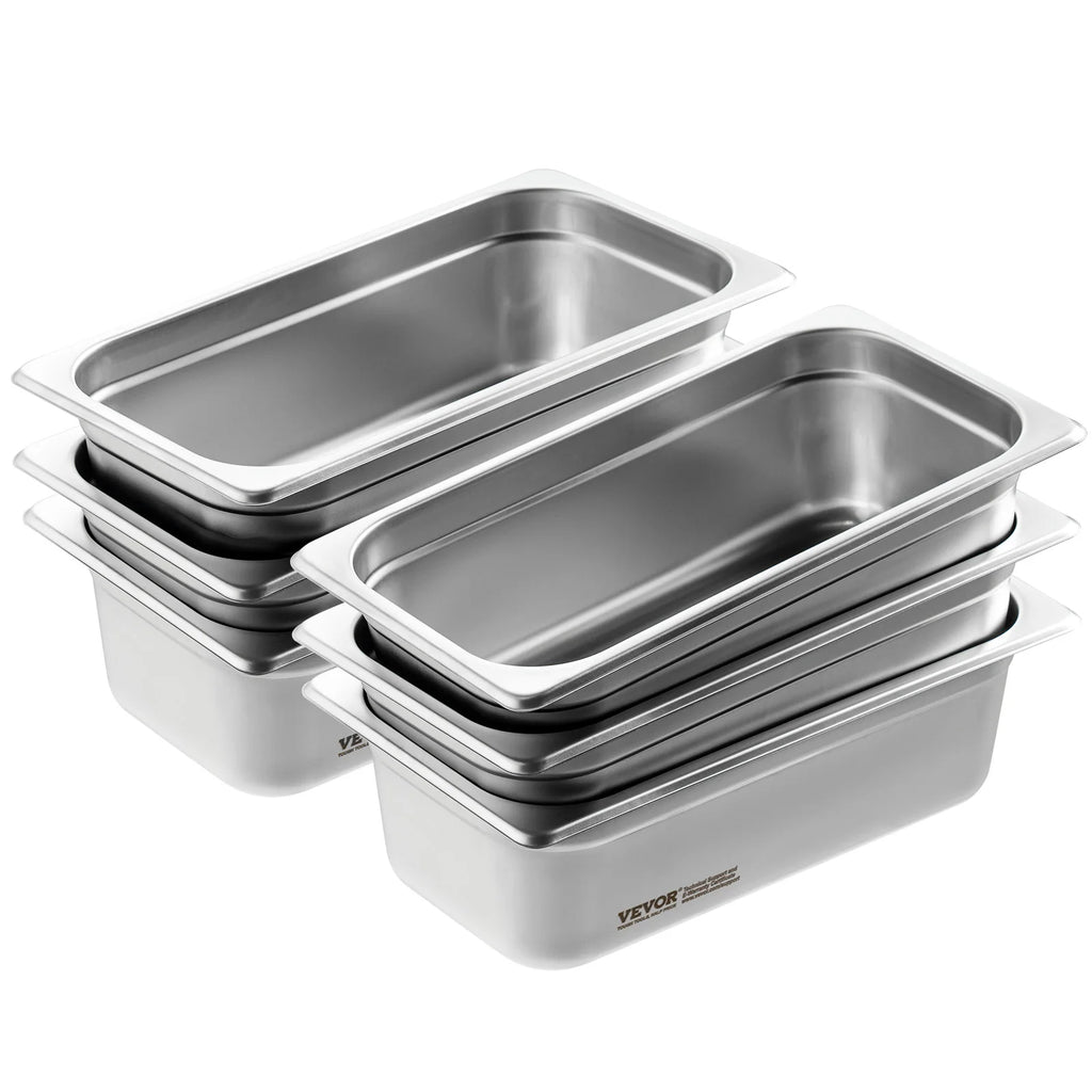 SucceBuy 6 Pack Buffet Chafing Dishes 3.8L Gastronorm Pans Steam Table Pans Tray Stainless Steel Food Container for Party BBQ
