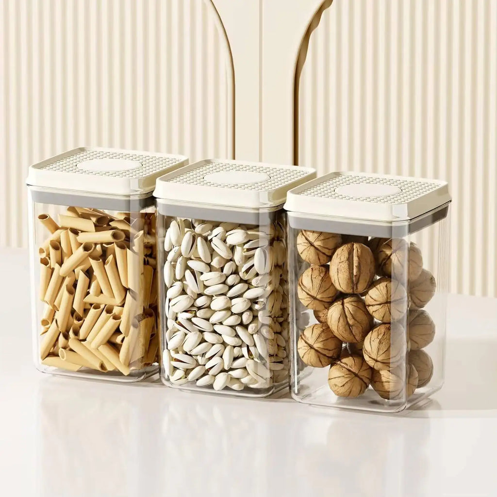 Airtight Food Storage Containers With Pop-Top Lids, 3 Pcs Stackable Plastic Canisters Kitchen Pantry Organization,