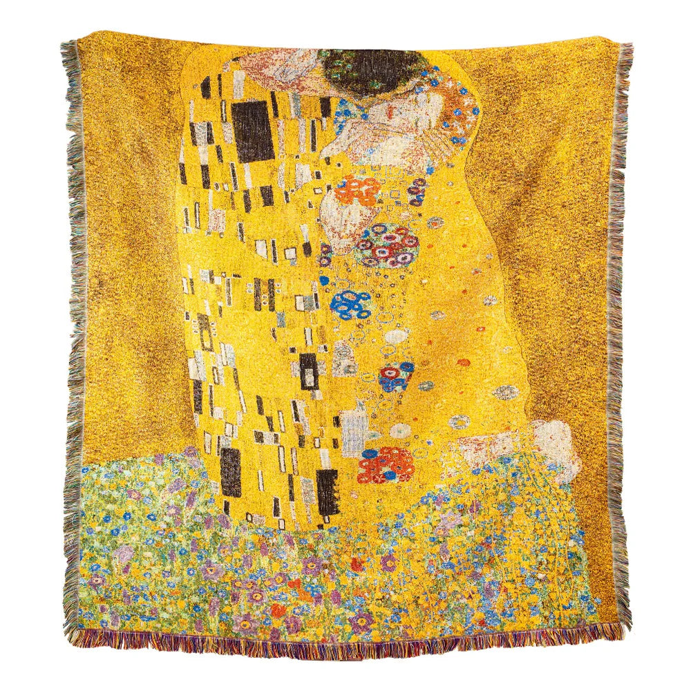 Gustav Klimt Art Pattern Cotton Fabric Blanket For Home Decoration Tapestry The Kiss Blankets Living Room Accessory Austria