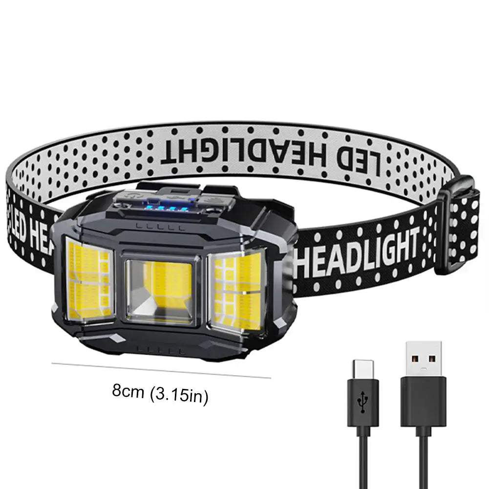 COB LED Outdoor Head Lamp USB Charging Head Mounted Flashlight Power Display Powerful Headlight Torch for Outdoor Night Fishing