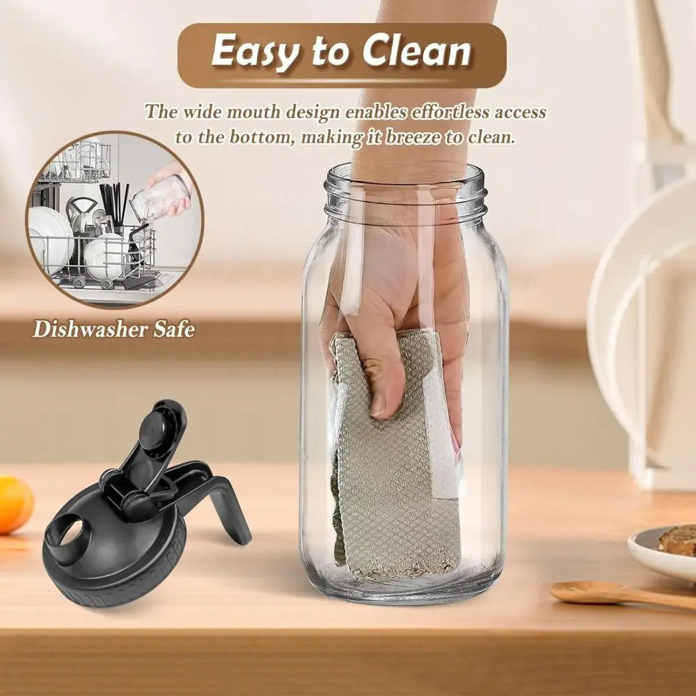 32oz Glass Cup Large Capacity Transparent Wide Mouth Mason Jar with Handle and Lid Leak-proof Glass Water Pitcher for Cold Brew