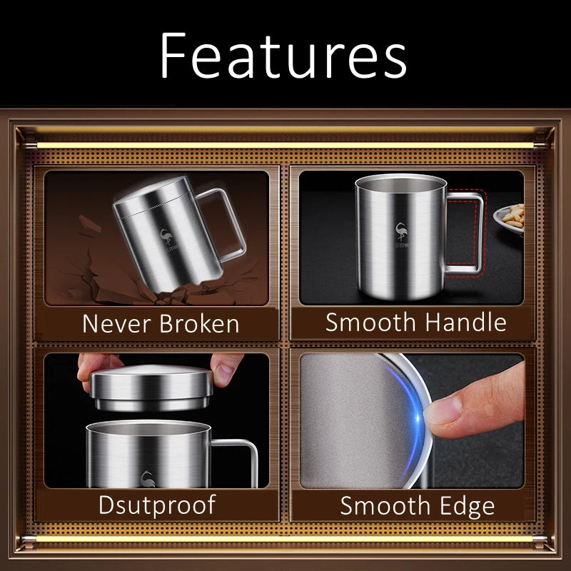 Heat Insulating LFGB Certificate 316 Stainless Steel Mug Water Cup Never Broken Mark Cup Dustproof Office Tea Milk Cup with Lid