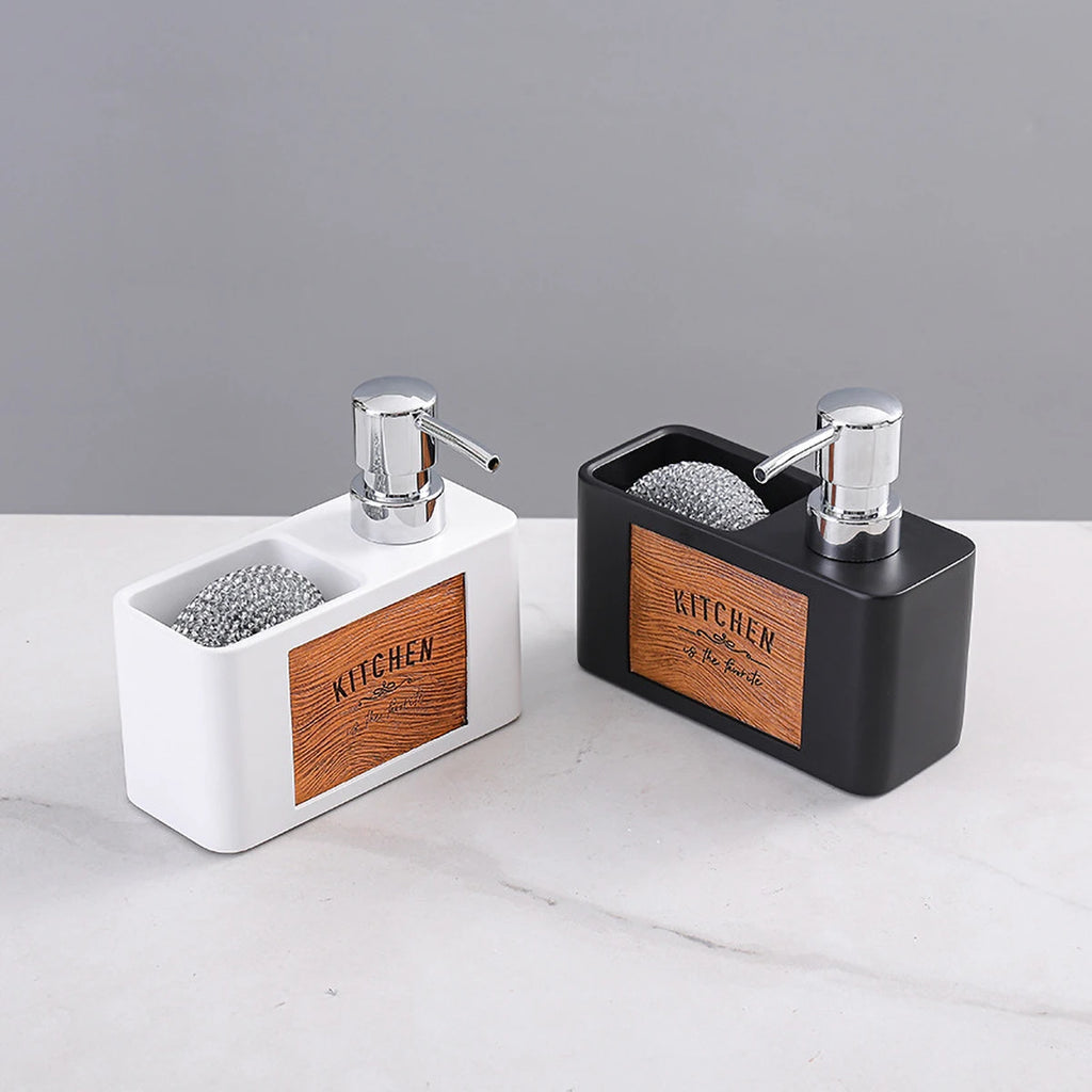 Mercury - free Resin Soap Dispenser with Scouring Pad Kitchen Dishwashing Liquid Press Bathroom Hand Soap Dispenser
