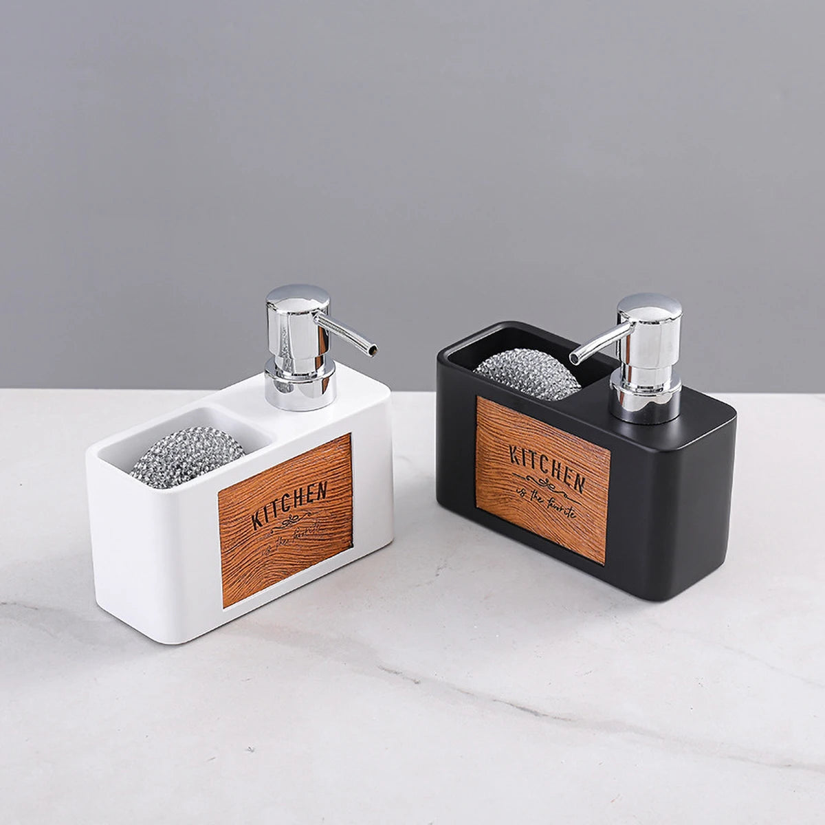 Mercury - free Resin Soap Dispenser with Scouring Pad Kitchen Dishwashing Liquid Press Bathroom Hand Soap Dispenser
