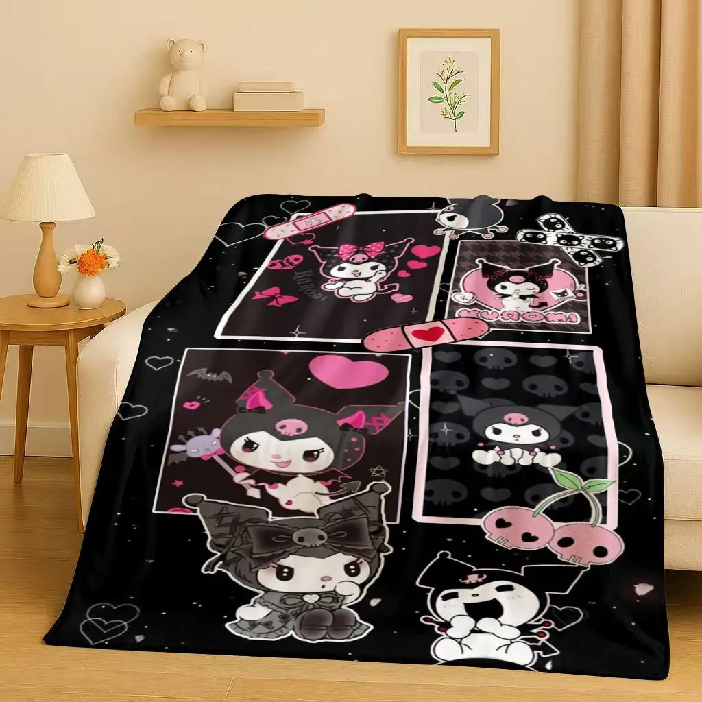 MINISO Kawaii Kuromi Cartoon Christmas Gift Flannel Blanket,Ultra Soft Plush Throw for Home Bedroom Bed Sofa Cover Office Kids