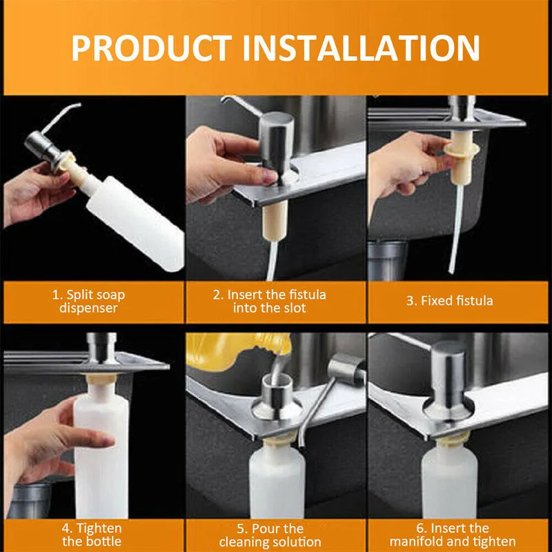 Built in Soap Dispenser for Kitchen Sink Brushed Nickel Stainless Steel Countertop Pump Head Dish Soap Hand Lotion Dispenser