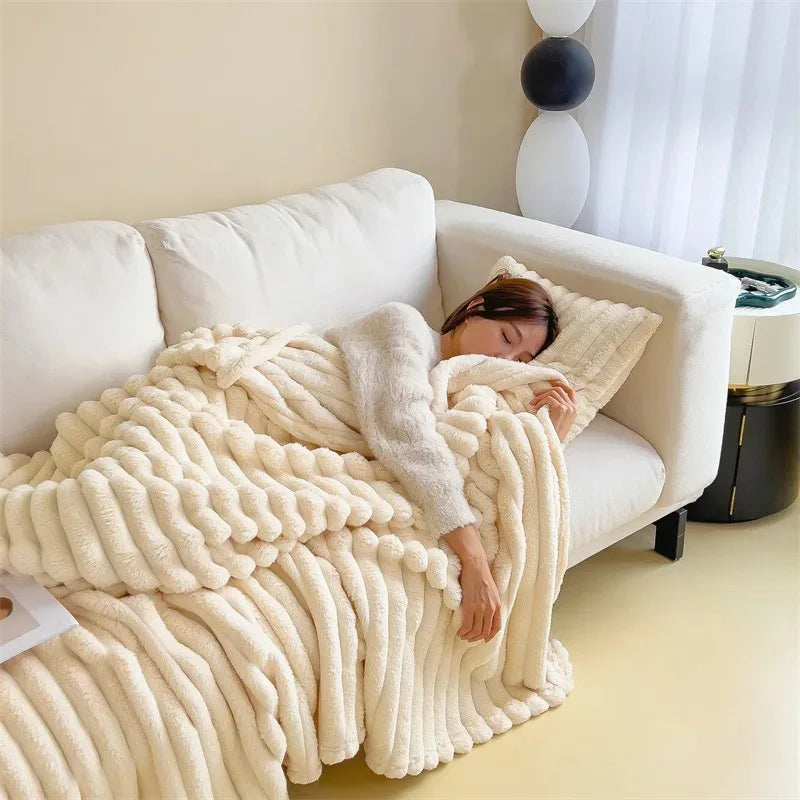 Warm Cozy Rabbit Fleece Throw Blanket Multi-Functional Soft Blanket for Office Sofa Car Nap
