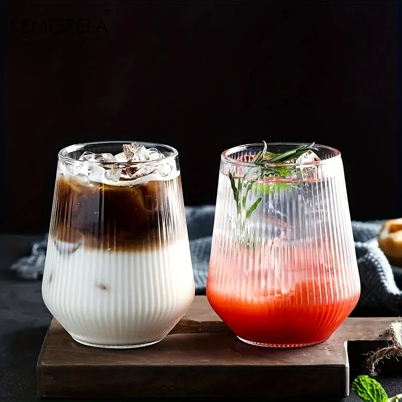 KEMORELA 4/6pcs Vertical Striped Glass Heat-Resistant Glass Water Cup Milk Juice Cup Iced Coffee Summer and Winter Drinking Ware