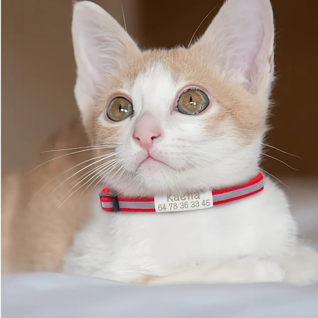 13 Colors Custom Engraved Reflective Cat Collar with Safety Buckle & Bell, Adjustable Personalized Pet Collar for Small Cats