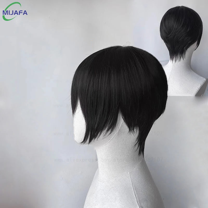 Anime Tobio Kageyama Cosplay Wig Teenager Short Black Layered Texture Cut Heat Resistant Synthetic Hair Younger Wigs + Wig Cap