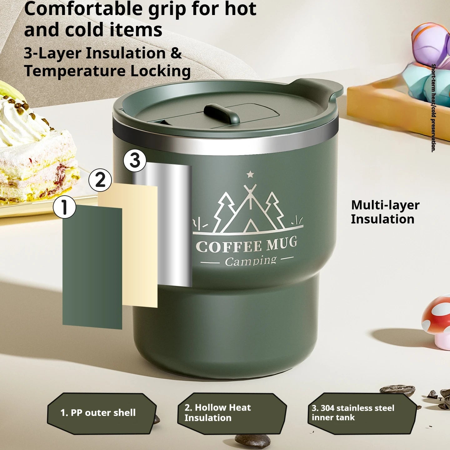 400ML Stainless Steel Thermal Cup Office Coffee Mug Double Layer Insulated Water Cup Portable Keeps Cold and Heat Thermal Mug