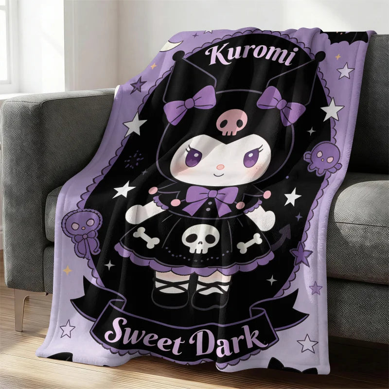 Gothic Kuromi Flannel Blanket Soft Cozy Plush Warm Throw For Sofa Bed Cover Office Nap Shawl Camping Multifunctional Blanket
