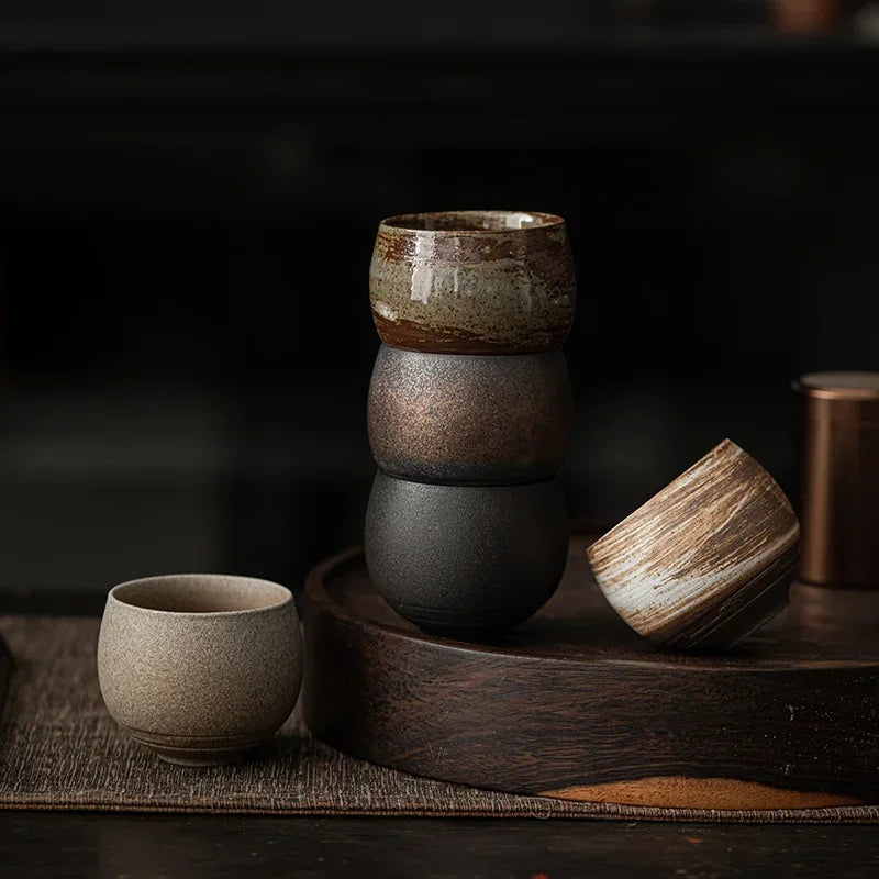 Japanese Handmade Rough Ceramic Tea Cup Kung Fu Tea Set Single Cup Antique Style Quiet Path Antique Craft Gift