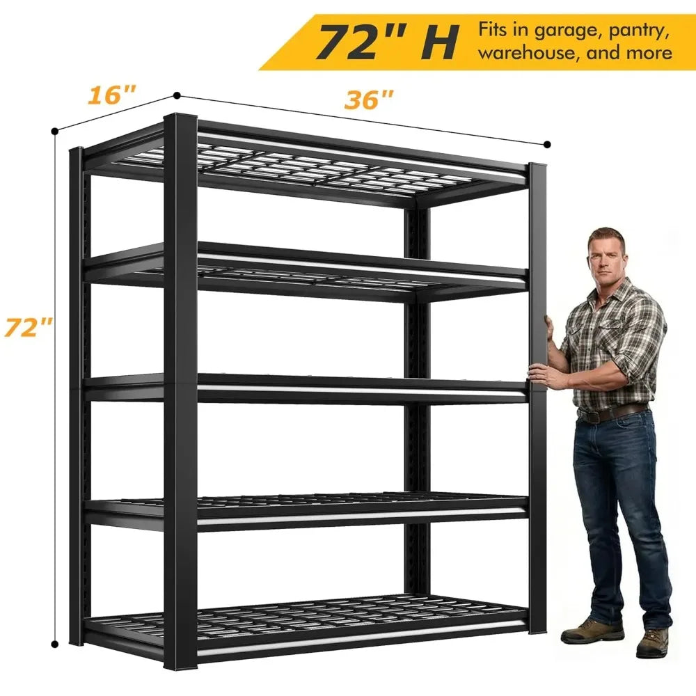 Garage Shelving 3000LBS, 5-Tier Storage Shelves, Adjustable Industrial Metal Shelving Unit for Garage, Basement,, Customized