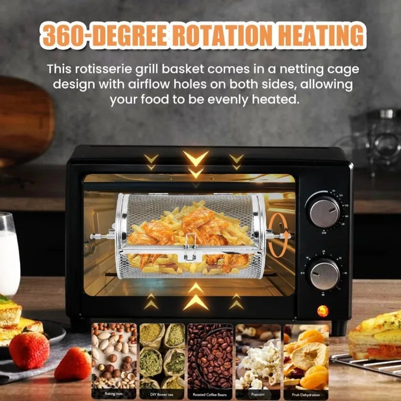 Stainless Steel Rotisserie Grill Roaster Drum Oven Rotary Baking Cage Rotisserie Basket for Peanut Dried Nut Coffee Beans BBQ