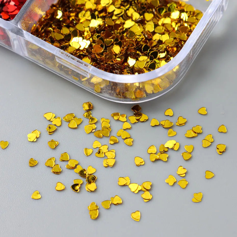 6 Grids Y2K Cute Heart Glitter Nail Sequins Kawaii Mini Golden Laser Silvery Love Nail Flake Korean Star DIY Nail Charm Supplies