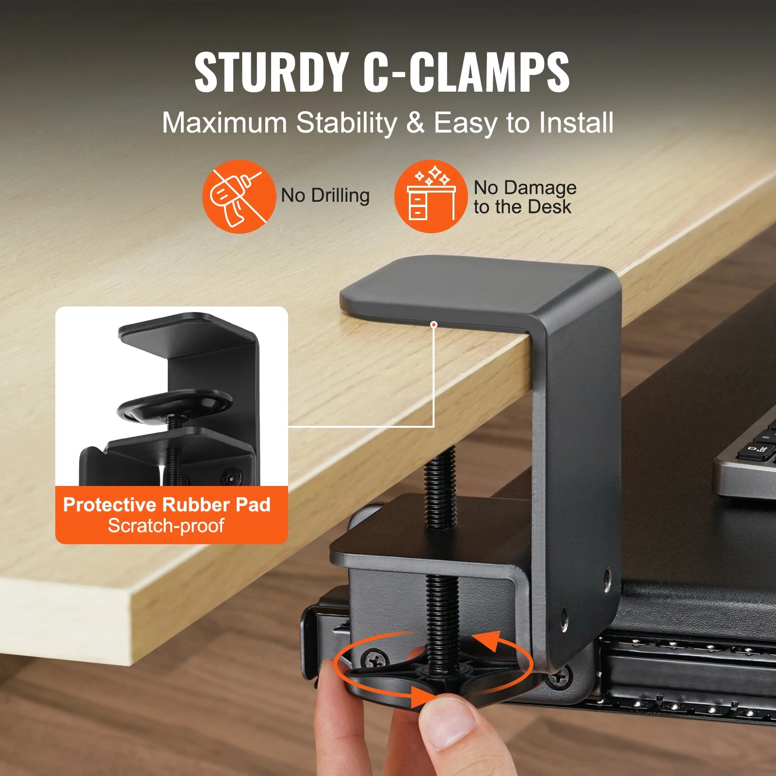 SucceBuy 26.8in Under Desk Keyboard Tray Slide in/out Ergonomic Universal Keyboard Tray No-Drilling C-Clamps Easy to Install