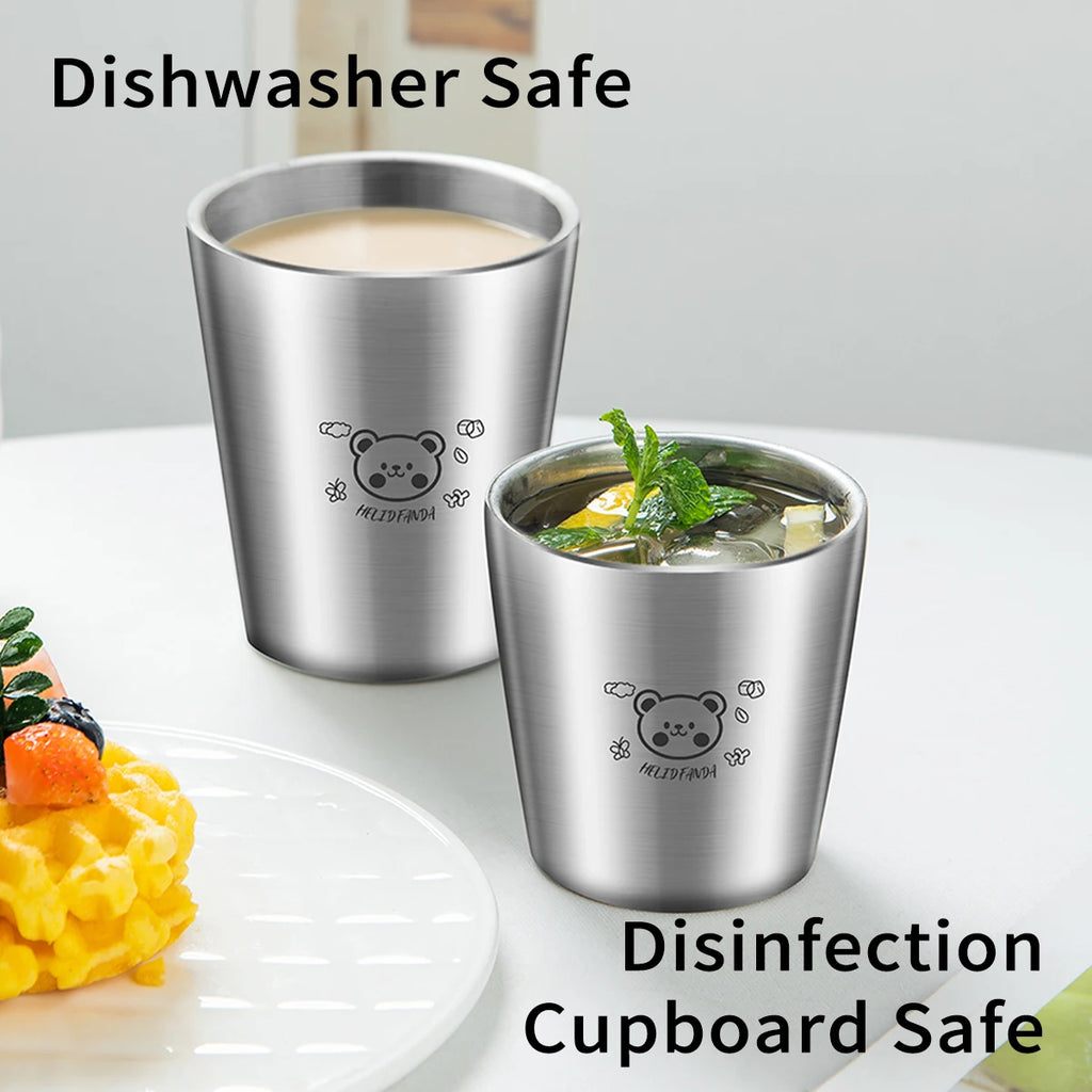WORTHBUY Milk Cup With Scale Stainless Steel Double Layer Kid Milk Mugs Anti Scalding Kindergarten Drinkware Camping Cup Tea Mug