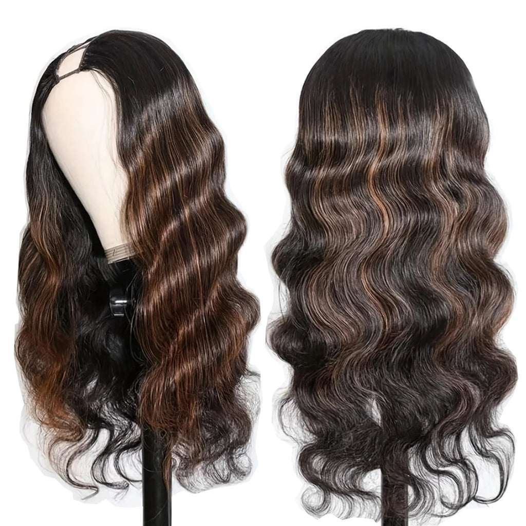 V Part Wig Human Hair Body Wave #1B/30 Color Highlight Loose Body Wave V Shape Clip in Half Wigs No Leave Out No Sew In 30 Inch