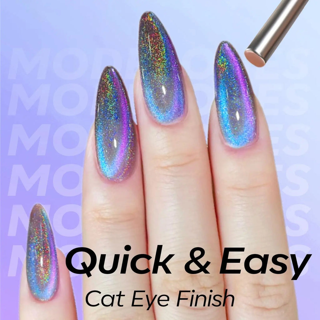 modelones 9D Magnetic Cat Eye Gel Nail Polish, Holographic Blue Purple Rainbow Shimmer, 15ML UV LED Soak Off Gel, valentine