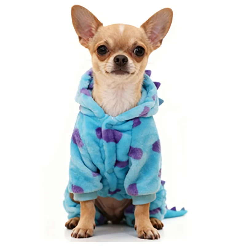 Winter Dog Pajamas Onesie Dinosaur Costume for Small Dogs and Cats, Dog Hoodies Cold Weather Jumpsuit for Christmas Halloween