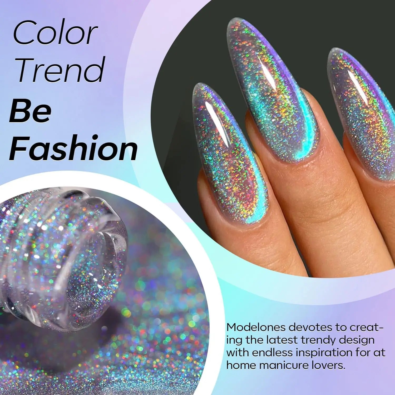 modelones 9D Magnetic Cat Eye Gel Nail Polish, Holographic Blue Purple Rainbow Shimmer, 15ML UV LED Soak Off Gel, valentine