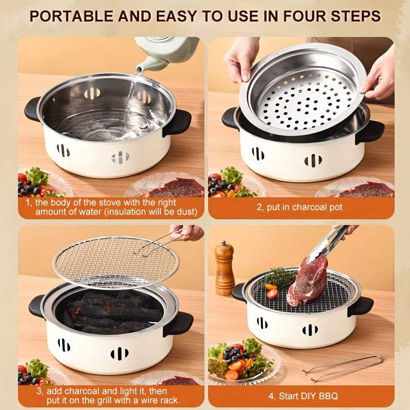 1pcs Portable Barbecue Stove Versatile Tabletop BBQ Grill Pan with Grill Net Perfect for Outdoor Camping and Backyard BBQ Tools