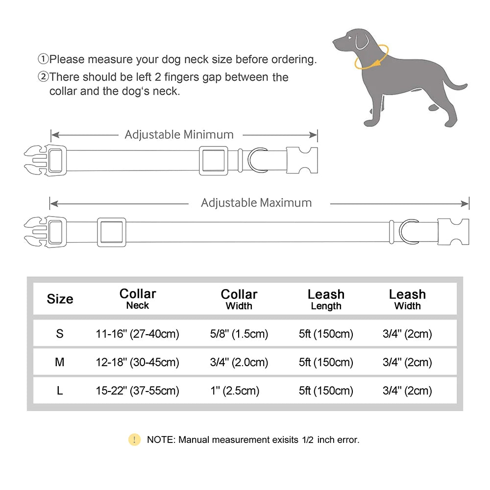 Personalized Dog Collar Leash Set Nylon Leather Dogs Necklace Customized Pet ID Tag Collars 5ft Walking Lead Rope For Dogs Pug