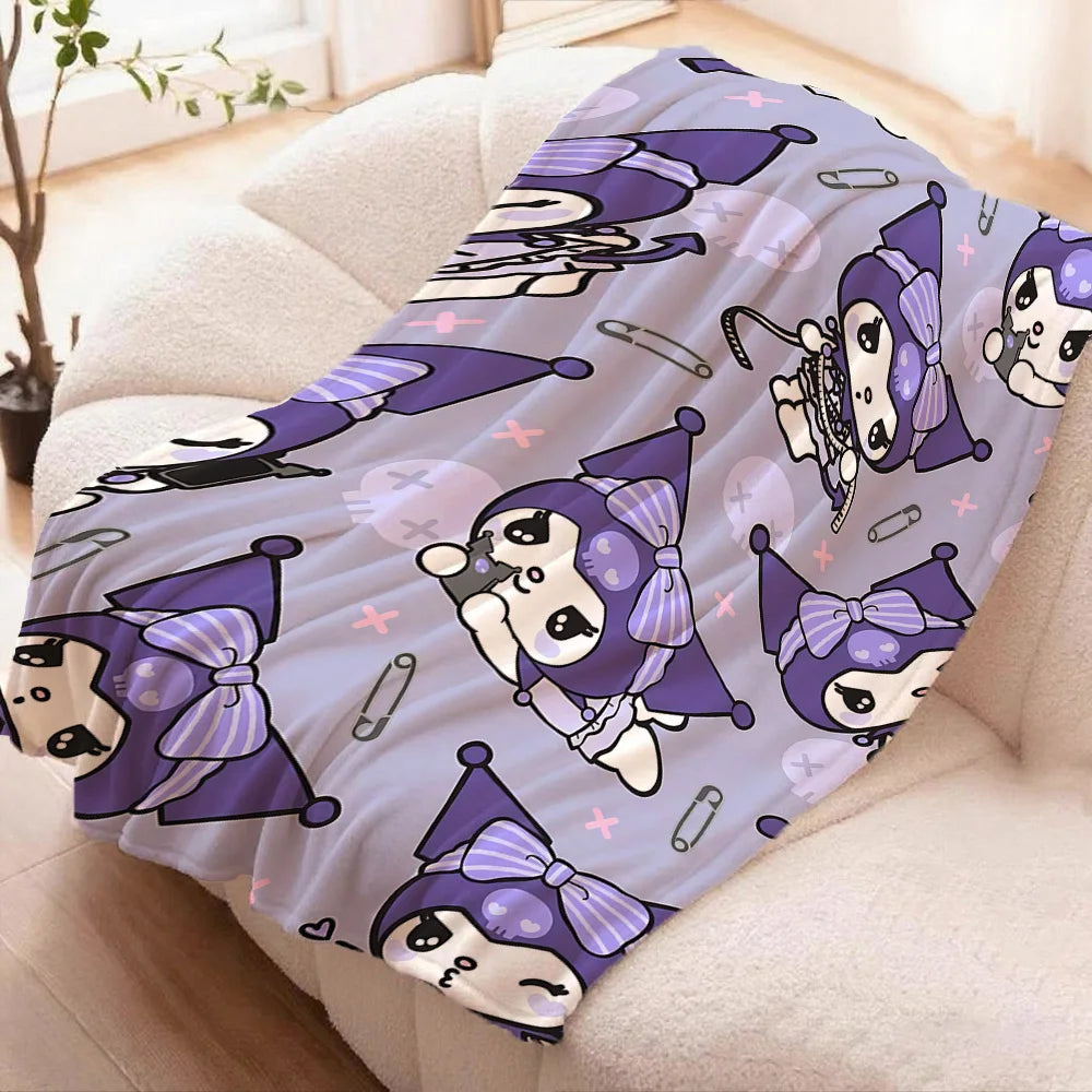 Sofas Blankets and Bedspreads Kawaii K-Kuromi Camping Nap Blanket for Bed New Year Bedspread the Anime Home Decoration Furry