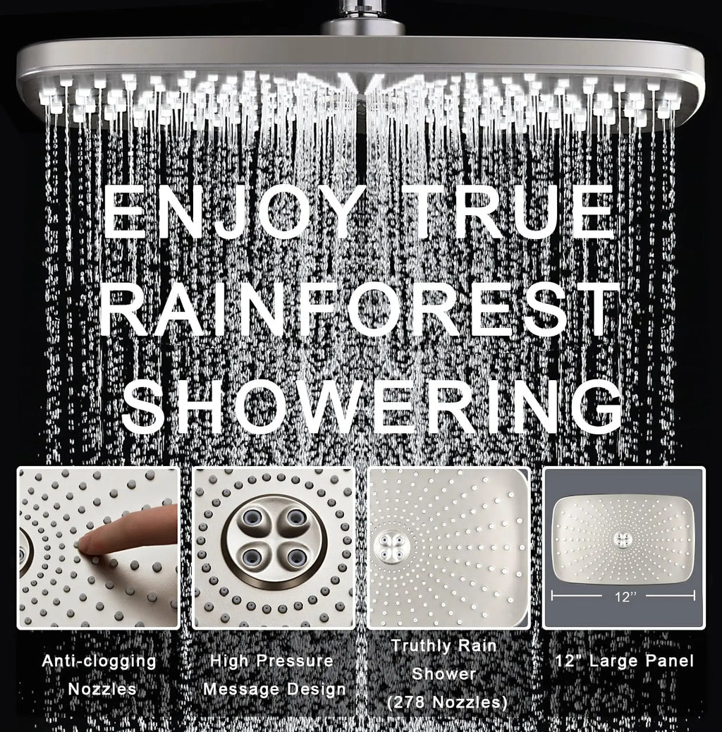 High Pressure Rain Shower Head with Handheld Spray Combo, Magnetic Docking and Power Jets