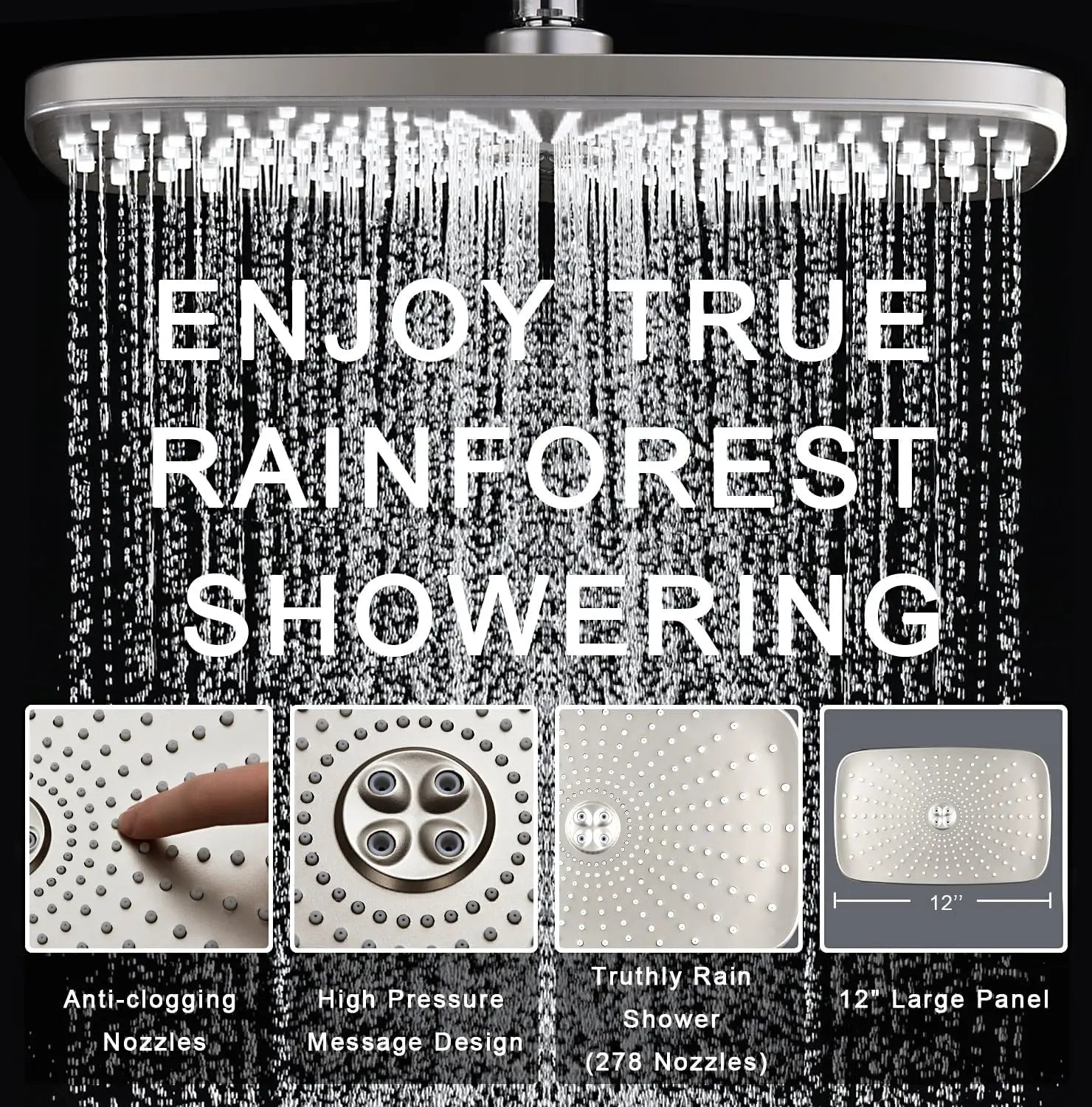 High Pressure Rain Shower Head with Handheld Spray Combo, Magnetic Docking and Power Jets