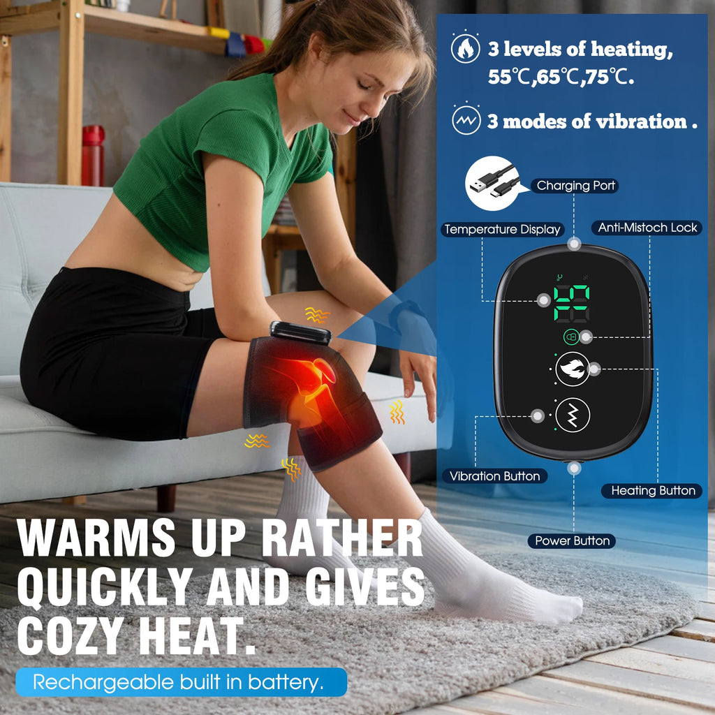Electric Knee Pad Fast Heating Vibration Massage 5000mAh Knee Temperature Massager Shoulder Elbow Brace Leg Joint Muscle Relax