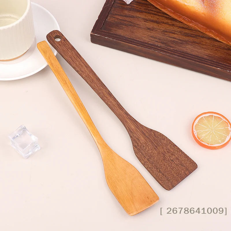 ♥Natural Wood Cooking Spatula - Durable Long Handle Turner for Wok & Non-Stick Pans|〔YY33〕