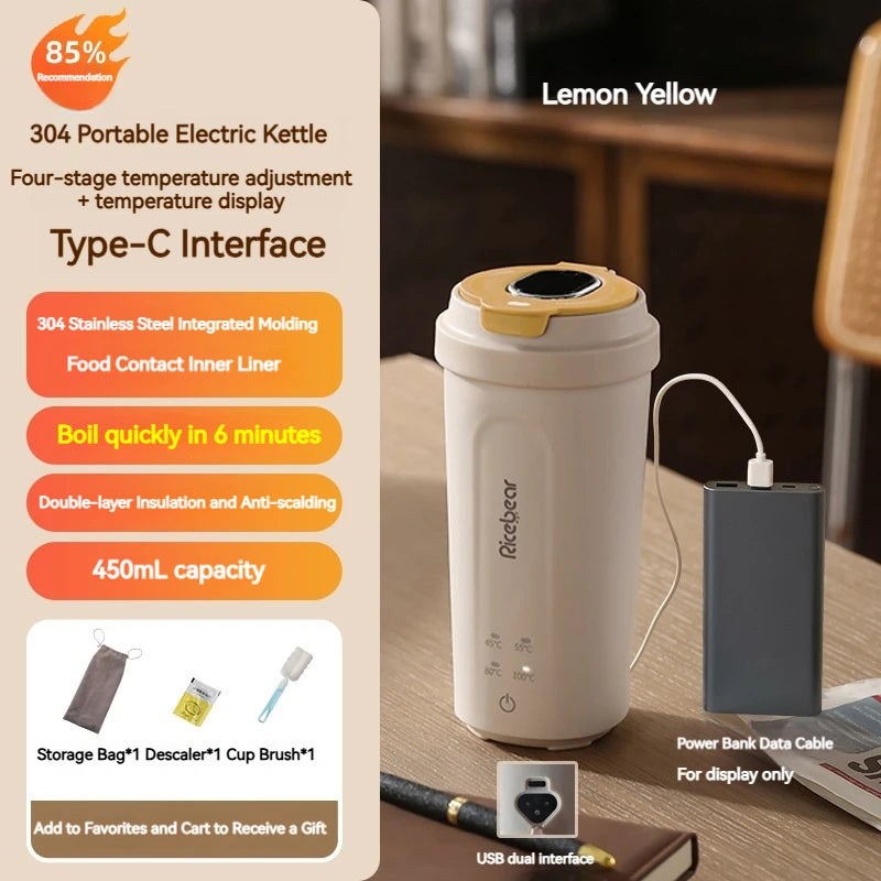 Electric Kettle Cup Small Portable Travel Heating Cup Office Mini KettleUSBThermos Cup