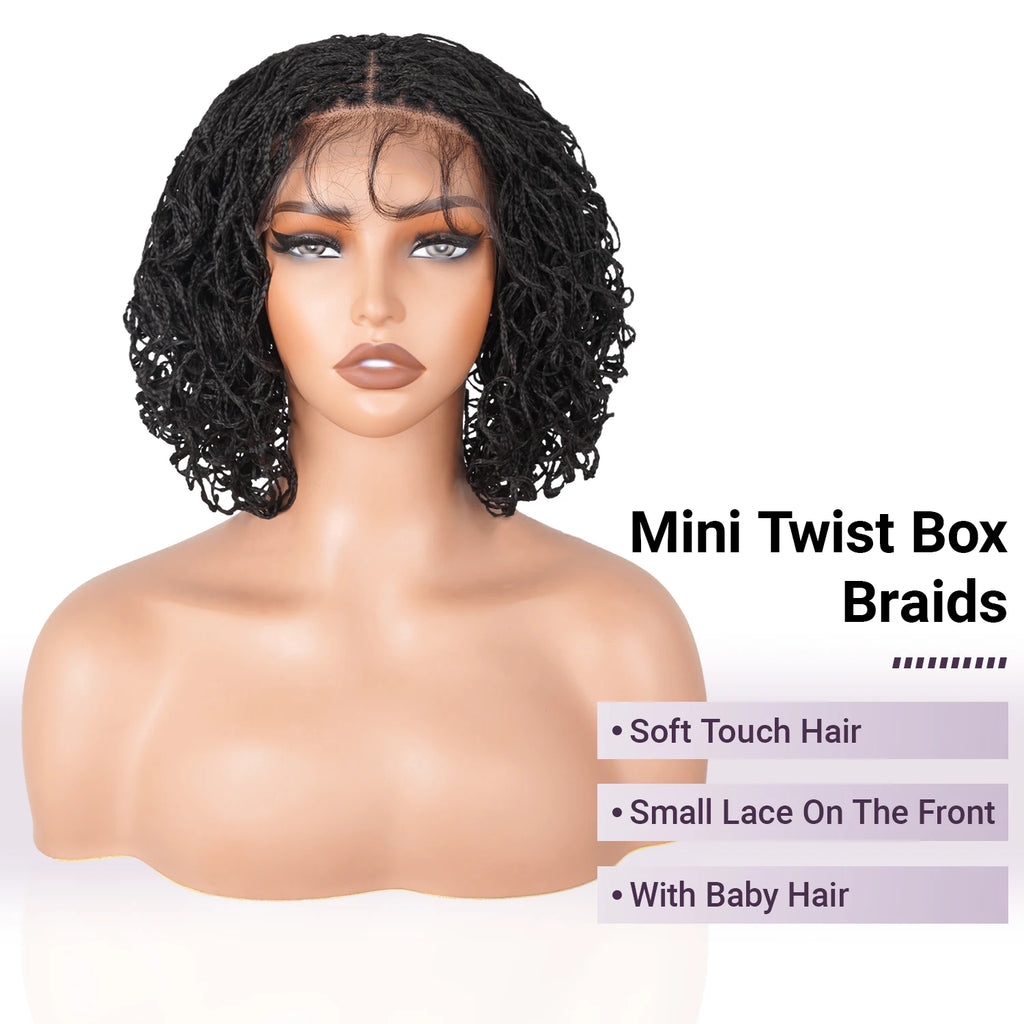 Short Curly Twist Box Braided Wigs for Women Synthetic Braided Full Lace Wigs with Baby Hair Ready to Wear Glueless Braided Wig