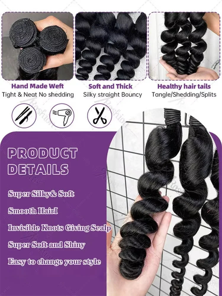 30 32 Inch Loose Wave 3 4 Bundles Raw Virgin Unprocessed Remy Human Hair Brazilian Loose Deep Wave Human Hair Bundles Extensions