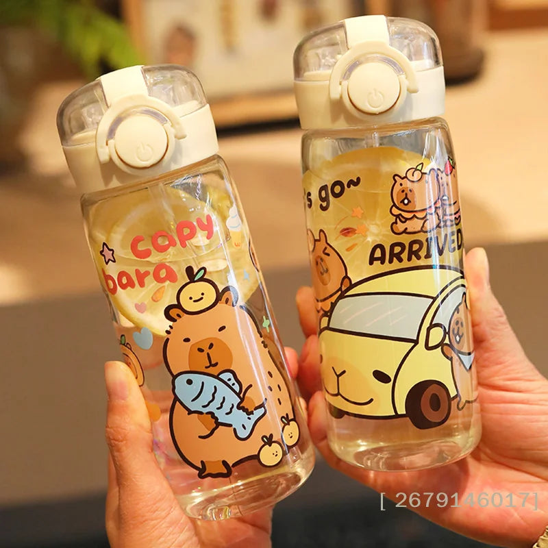 【YY26】Capybara Cartoon 400ml Portable Large-capacity Water Bottle Sport Fitness Straw Cups Student Plastic Water Cups
