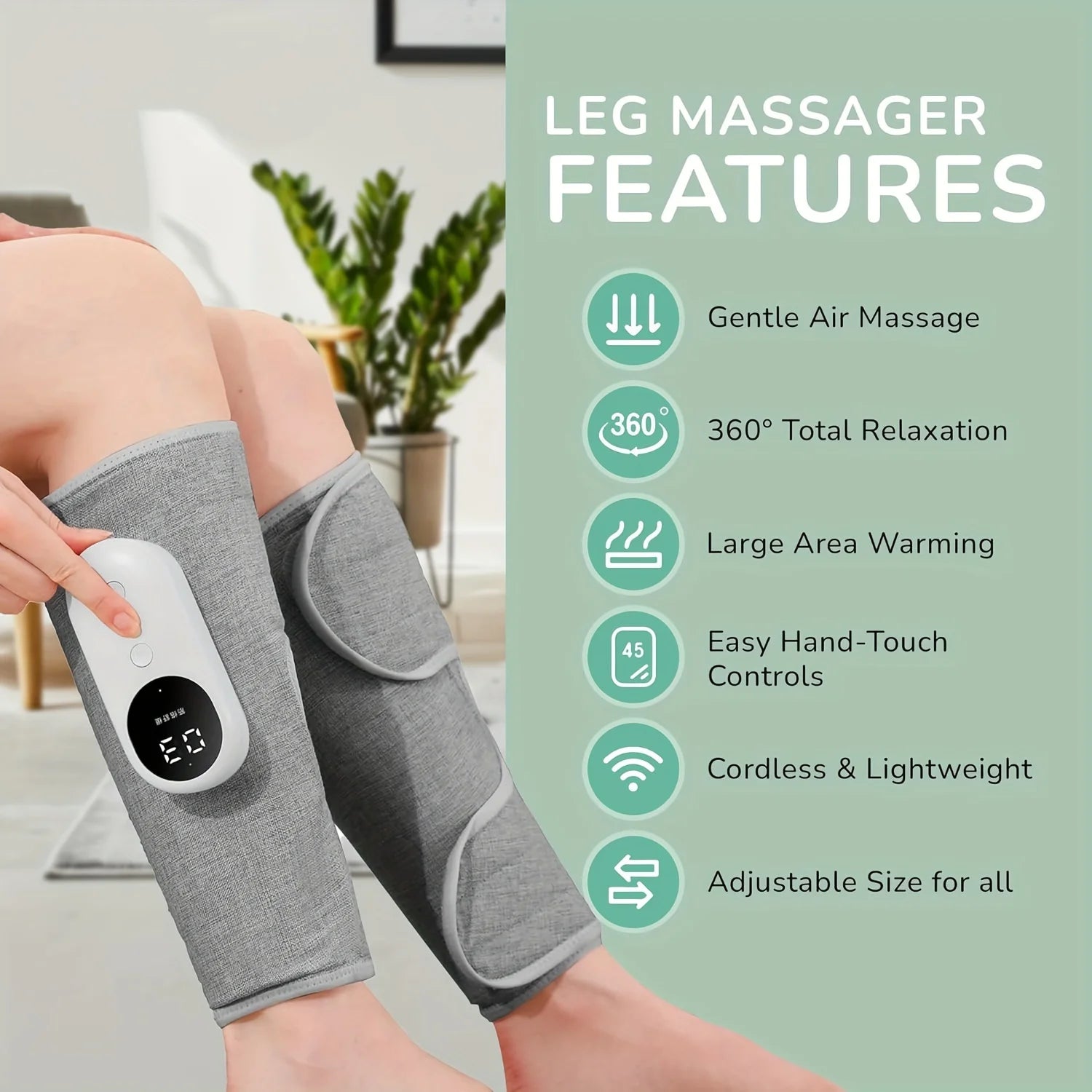 LINGTENG1PC electric leg massager, rechargeable calf air pressure massager with heating function, suitable for feet, legs
