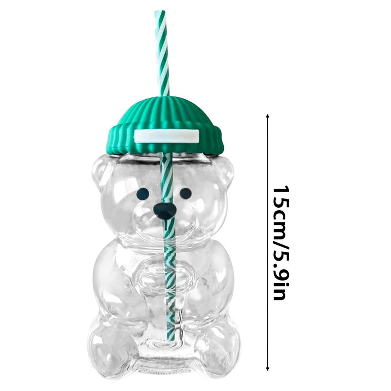 1pc 500ml Christmas Bear Coffee Cup Bear Straw Cup with Lid and Straw Wine Juice Milk Beverages Utensils Holiday Gifts