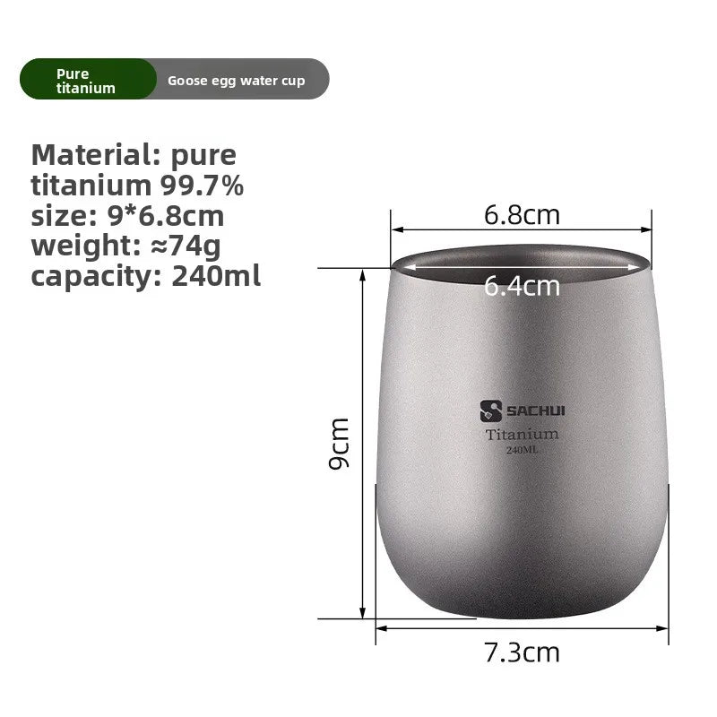 Ultra-Light Pure Titanium Double Wall Mug Coffee/Tea Cup, Outdoor Picnic Tableware - Food Grade, Durable, For Office&Camping Use