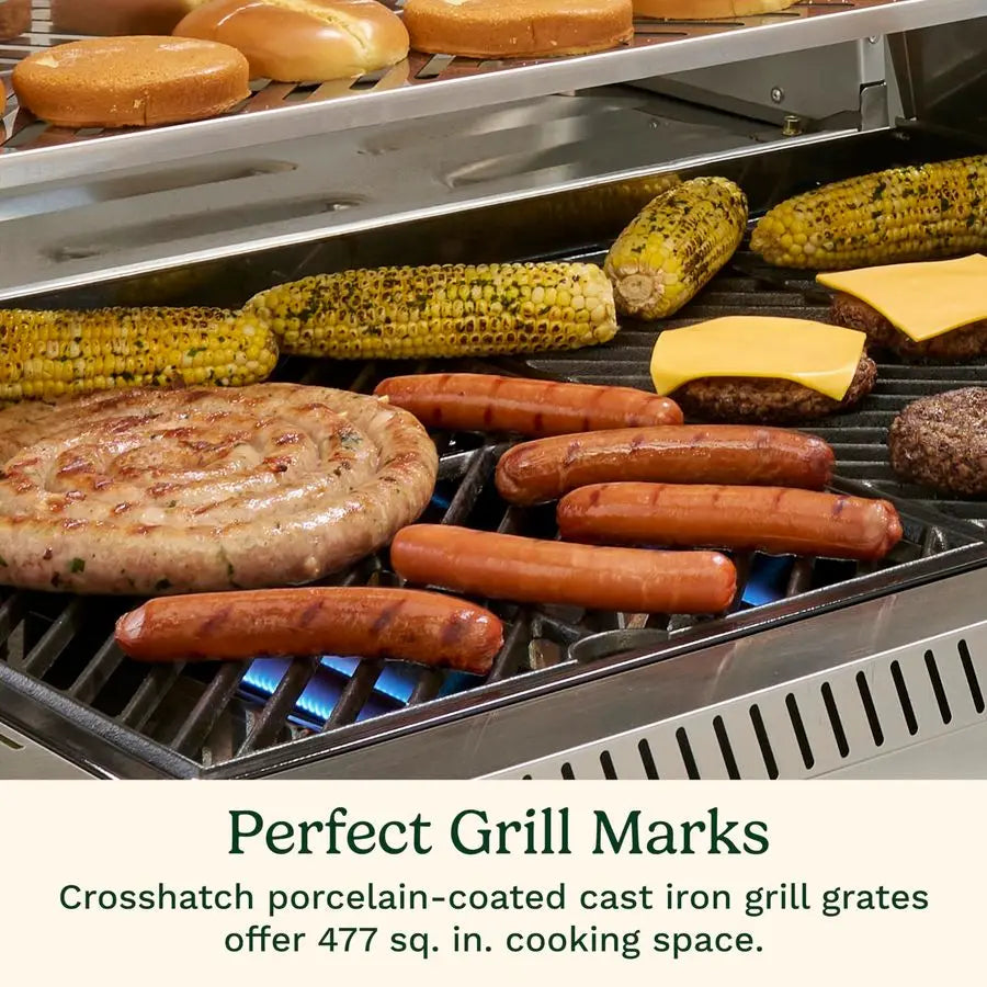Propel 4Burner 3in1 Gas Grill, Stainless Steel Versatile Grill, Griddle amp Pizza Oven with Pizza Stone, Convertible to Natural