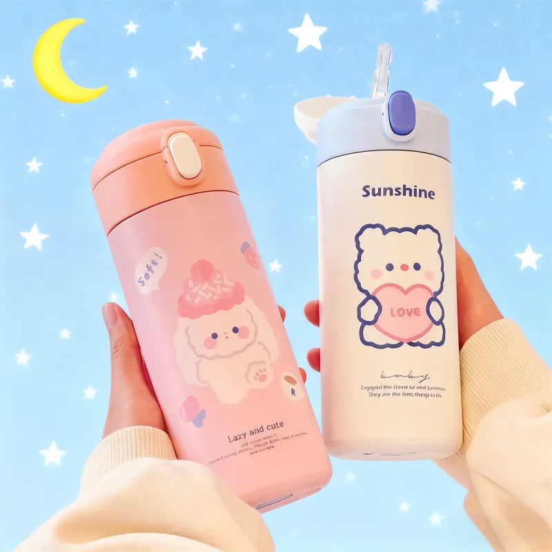 380ml Stainless Steel Thermos Vacuum Flask Creative Straw Cup Cute Thermal Insulation Water Bottle Practical Gift About