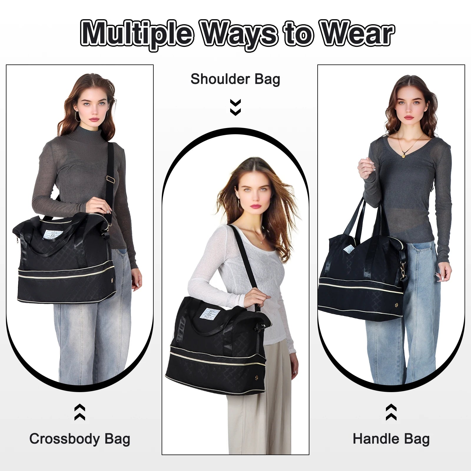 [Large Capacity Gym Bag] Large Capacity Multifunctional Travel Gym Bag | Women's Combo Letter Bag with Independent Shoe Compartm