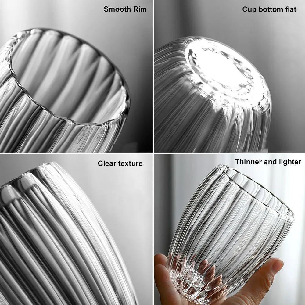 [homeeee] Ribbed Double-Wall Glass Coffee Mug - Heat Resistant
