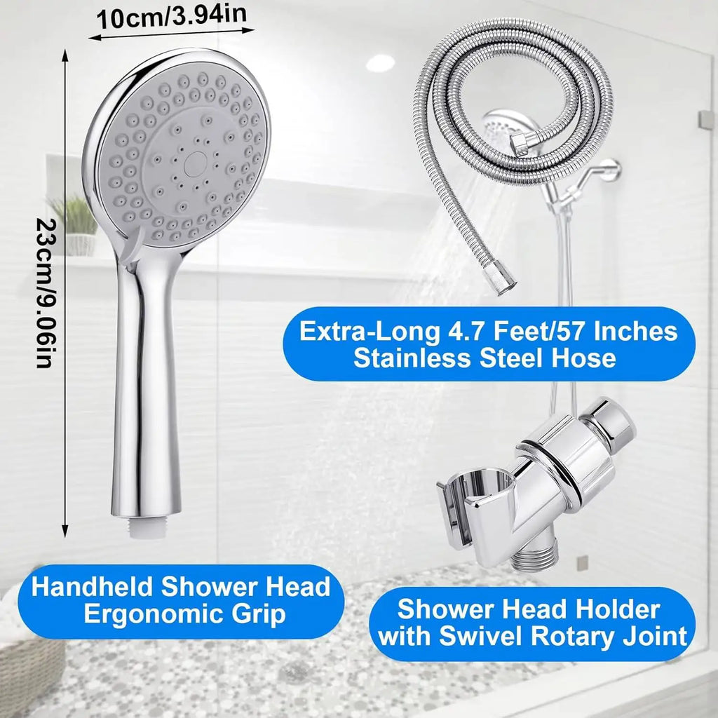 Detachable Handheld Head With - High Pressure 5 Functions Showerheads Hand Held Shower Heads,Extra Long 4.7 Ft. Stainless Steel