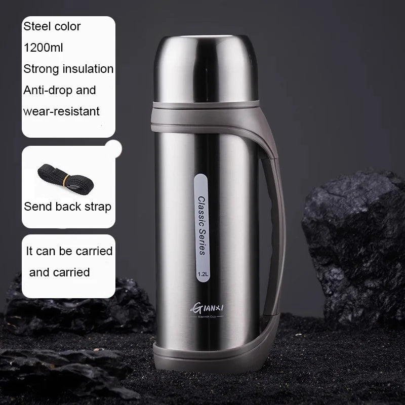 Stainless Steel Sports Kettle with Double Lids for One Drink Large Capacity Thermal Insulation and Cold Preservation  Water Cup