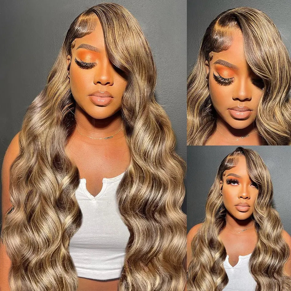30 Inch Body Wave Highlight Lace Front Wig Human Hair 13x6 Hd Lace Frontal Wig High Density Colored Brazilian Hair Wigs Women